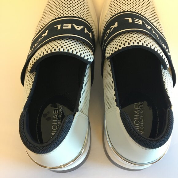 Michael Michael Kors Felix Extreme Trainer Size 10m White Navy Slip On Wedge - Picture 7 of 14